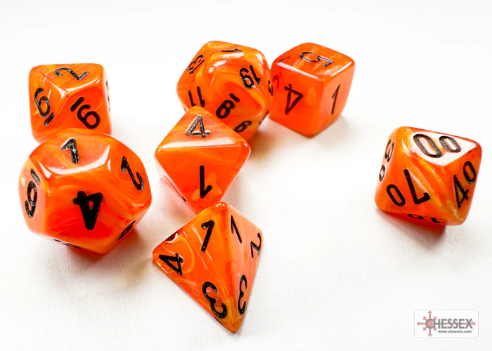 Chessex: Vortex Mini-hedral Orange/black 7-Die Set (CHX20433)