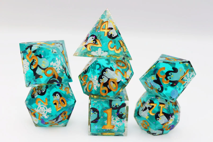 Foam Brain Games: Sharp Edge Decal - Playful Penguins RPG Dice Set