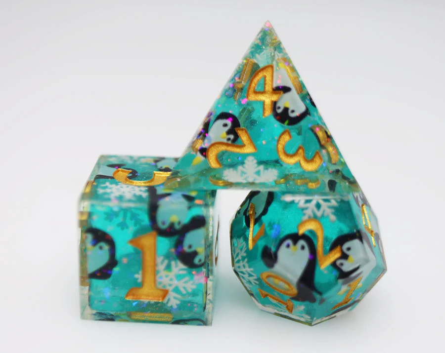 Foam Brain Games: Sharp Edge Decal - Playful Penguins RPG Dice Set - Image 3