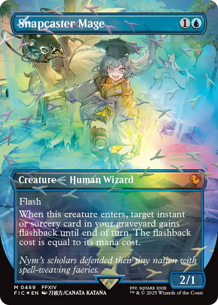 Snapcaster Mage (Borderless) (Chocobo Track Foil) [FINAL FANTASY Commander] (Actual Scan)